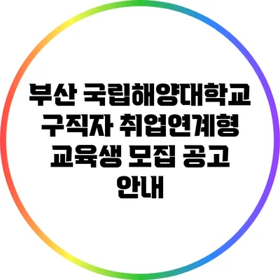 부산 국립해양대학교 구직자 취업연계형 교육생 모집 공고 안내
