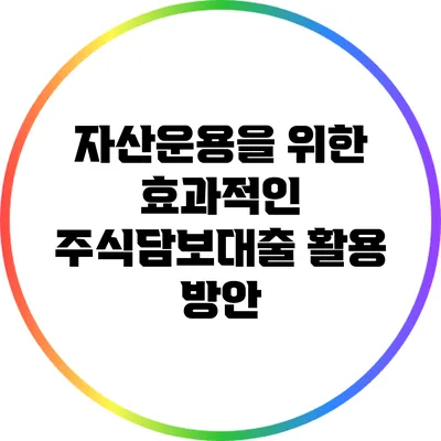 자산운용을 위한 효과적인 주식담보대출 활용 방안