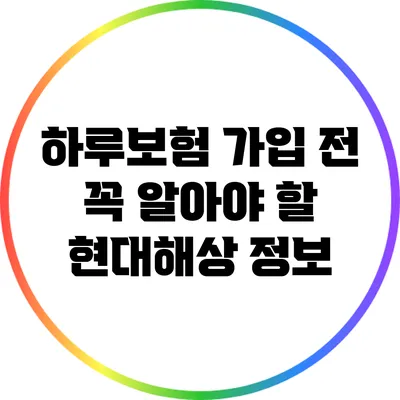 하루보험 가입 전 꼭 알아야 할 현대해상 정보