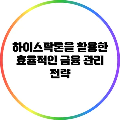 하이스탁론을 활용한 효율적인 금융 관리 전략