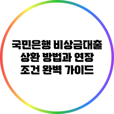 국민은행 비상금대출 상환 방법과 연장 조건 완벽 가이드