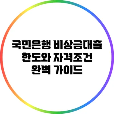 국민은행 비상금대출 한도와 자격조건 완벽 가이드