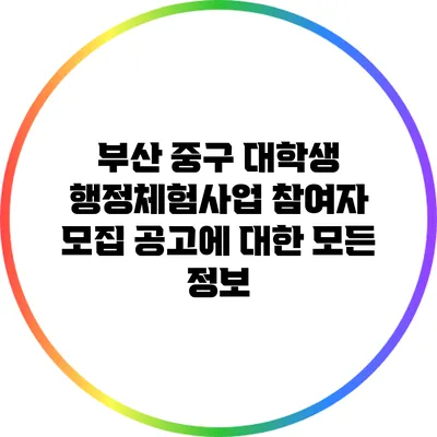 부산 중구 대학생 행정체험사업 참여자 모집 공고에 대한 모든 정보
